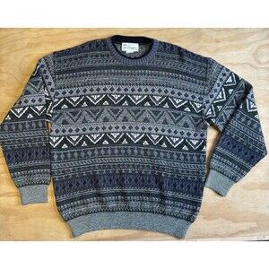 Vintage Bizzarro Gray Geometric Wool Sweater Mens Large (IT 50) Made in Italy